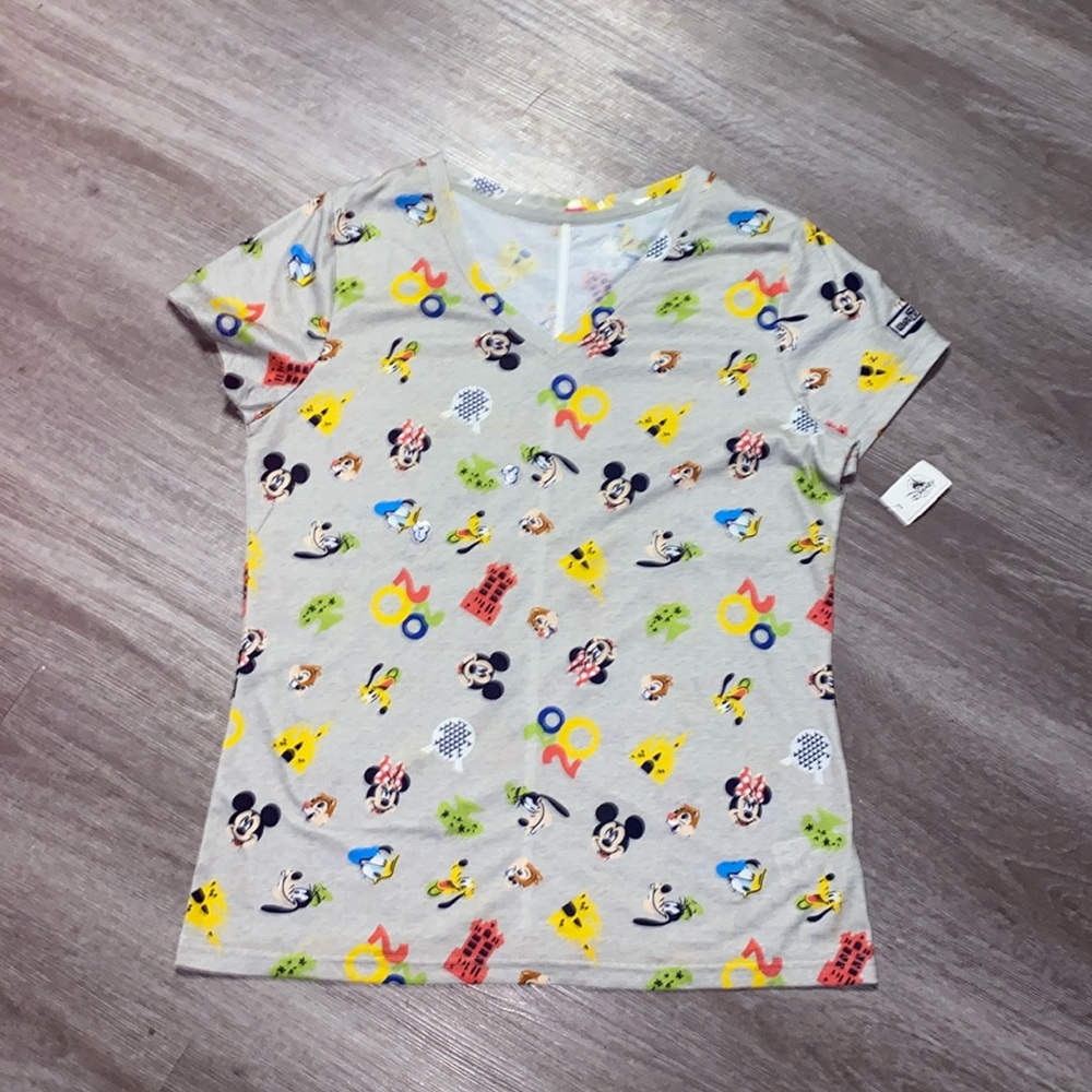 Disney World Gray T-Shirt with Colorful Characters